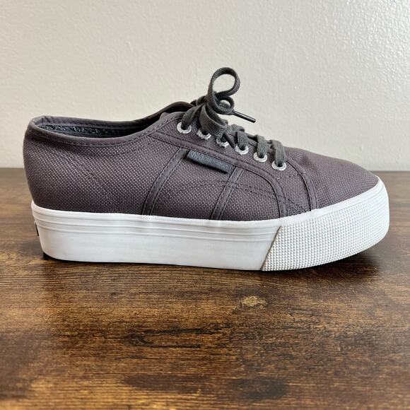 Superga 2790 Platform Sneakers 8.5 Womens Gray Lace Up Low Top Canvas Trainers - Picture 1 of 11